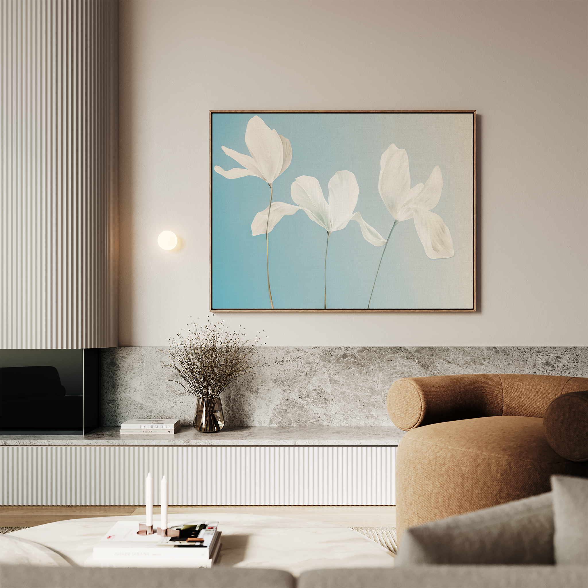 Whispers of Bloom in Twilight – blue botanical canvas wall art print by Aspire Prints