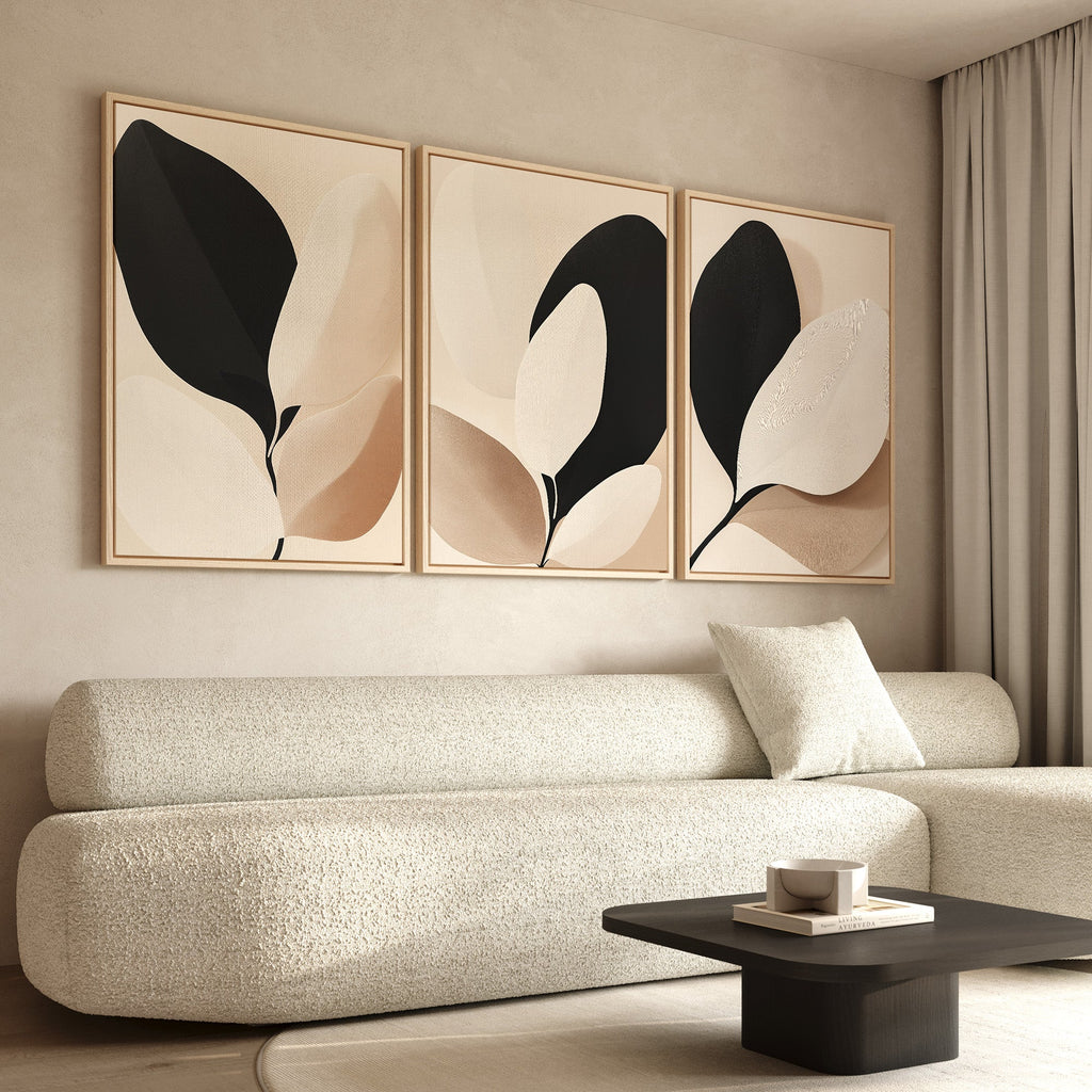 Whispers in Ivory & Ink – Set of 3 Canvas Prints set of 3 – black botanical canvas wall art by Aspire Prints