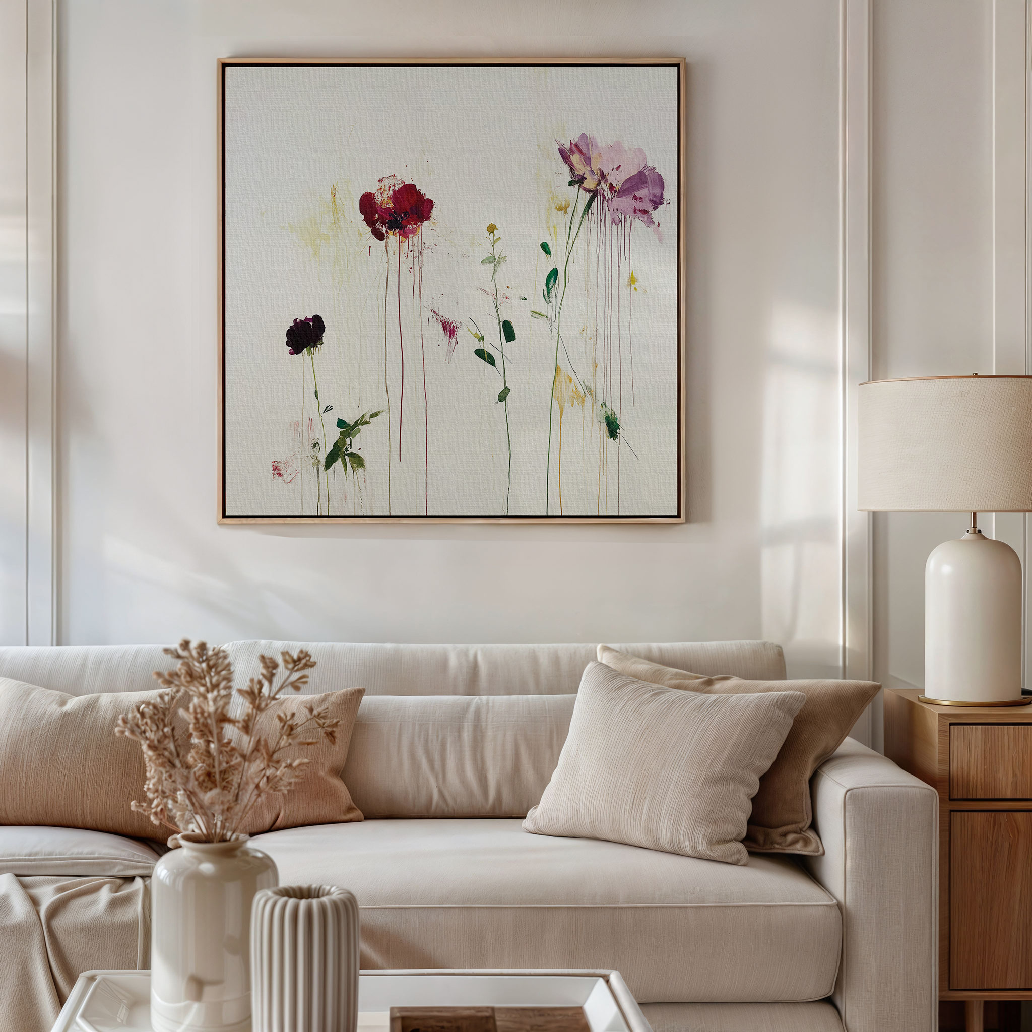 Wildbloom Whispers – blush pink botanical canvas wall art print by Aspire Prints