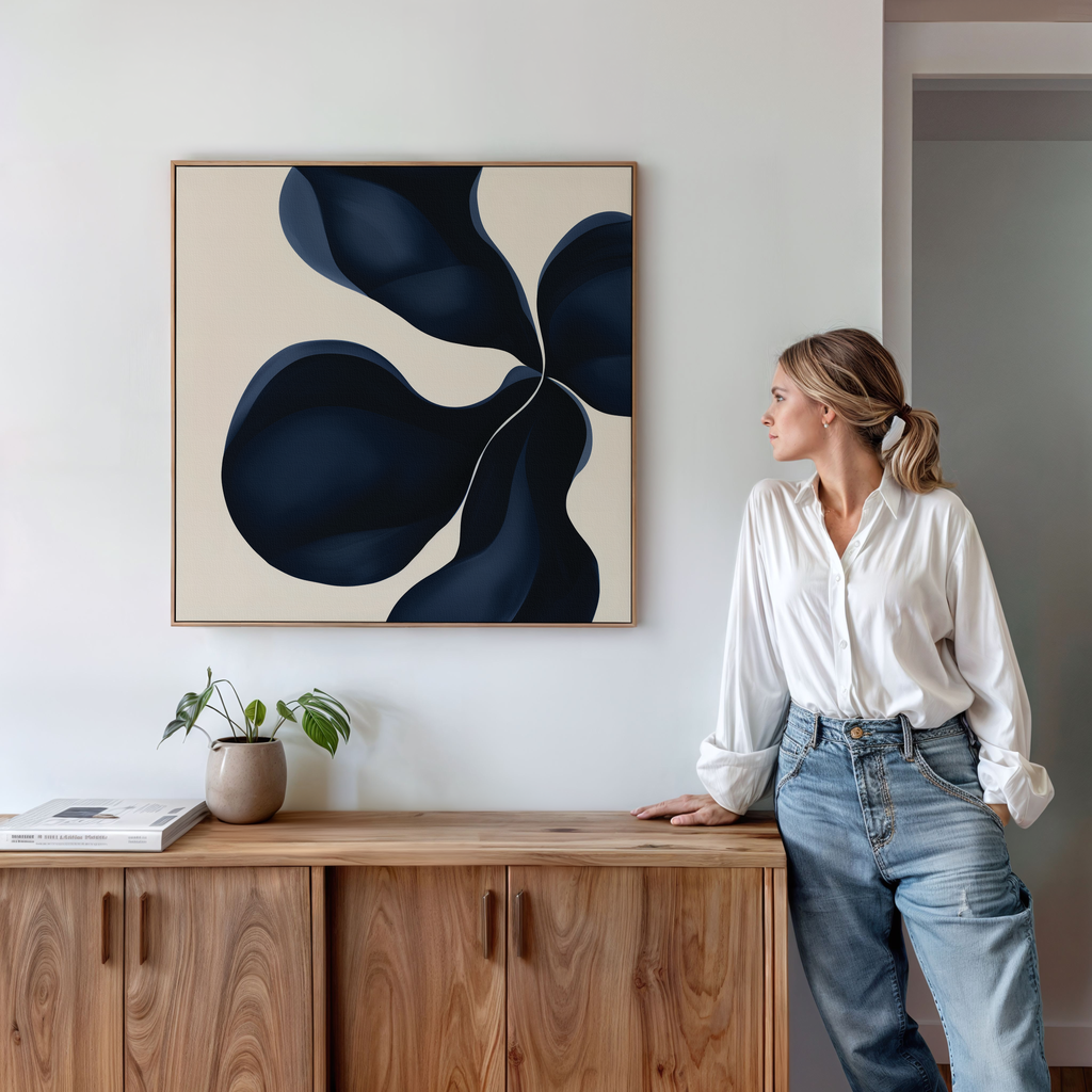 Sapphire Bloom in Stillness – blue botanical canvas wall art print by Aspire Prints