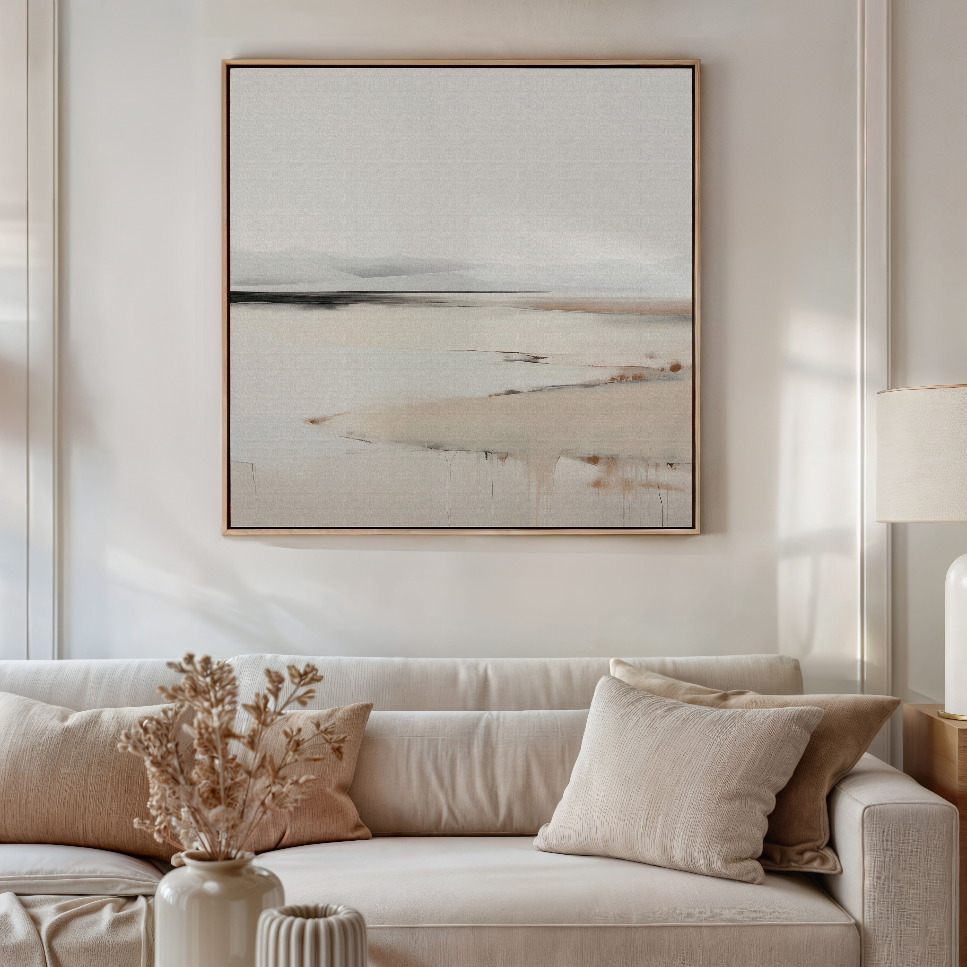 Whispering Hollow – beige and white landscape canvas wall art print by Aspire Prints