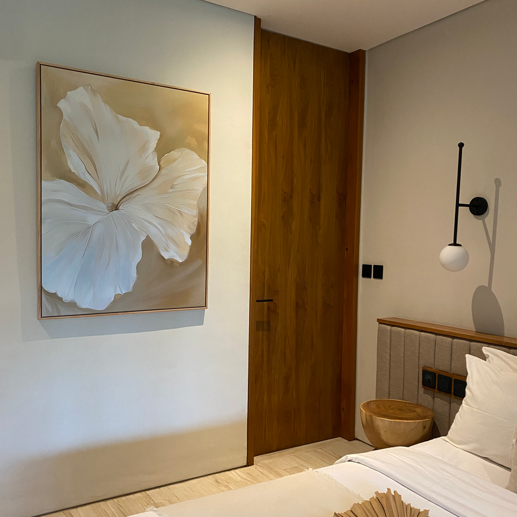 Whispering Petals in Mist – beige and white botanical canvas wall art print by Aspire Prints