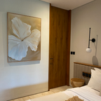 Whispering Petals in Mist – beige and white botanical canvas wall art print by Aspire Prints