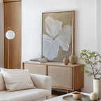 Whispering Petals in Mist – beige and white botanical canvas wall art print by Aspire Prints