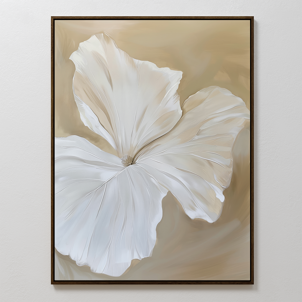Whispering Petals in Mist – beige and white botanical canvas wall art print by Aspire Prints