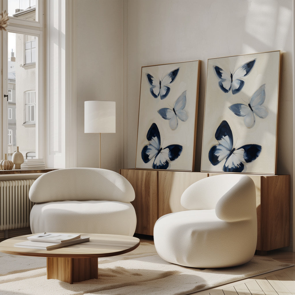 Whisper of Midnight Wings – Set of 2 Canvas Prints set of 2 – blue botanical canvas wall art by Aspire Prints