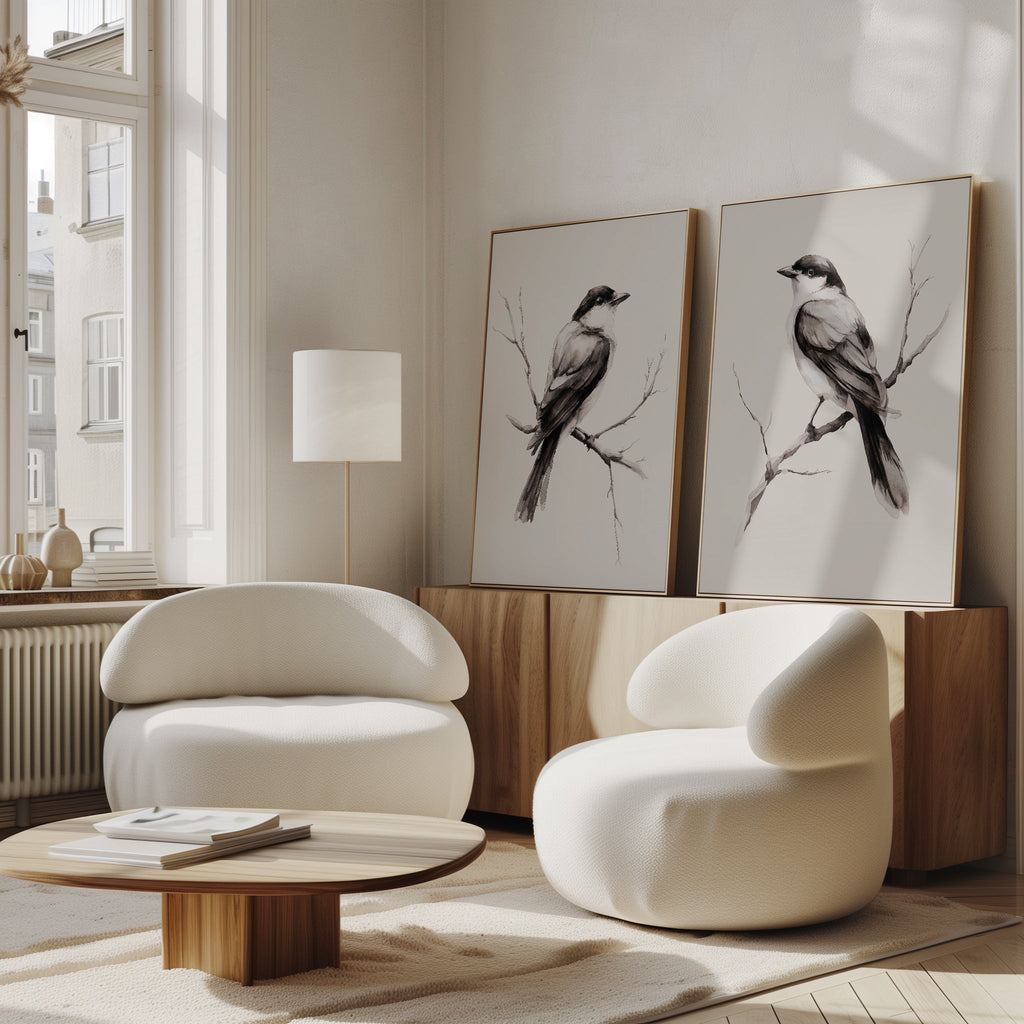 Whispers on Bare Branches – Set of 2 Canvas Prints set of 2 – neutral-toned vintage canvas wall art by Aspire Prints