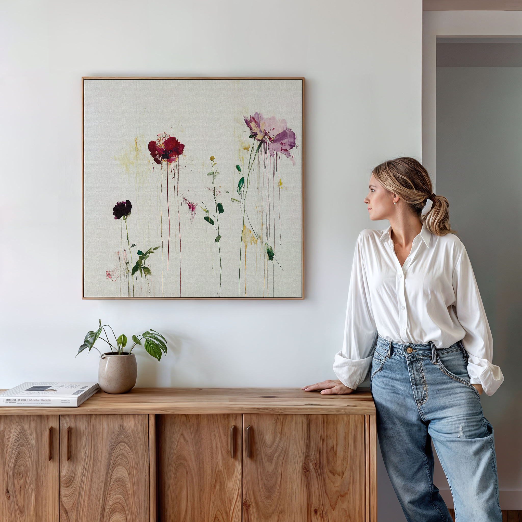 Wildbloom Whispers – blush pink botanical canvas wall art print by Aspire Prints
