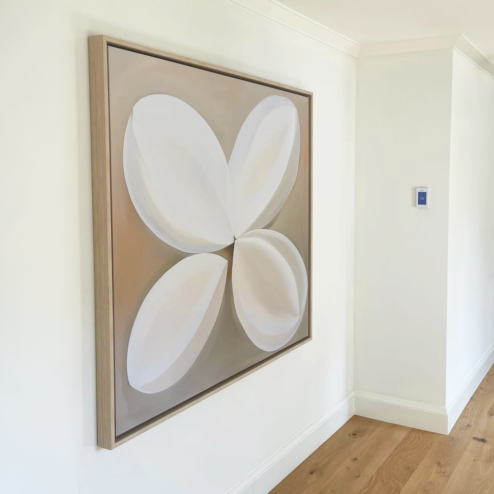 Whispering Petals at Dawn – beige and white botanical canvas wall art print by Aspire Prints