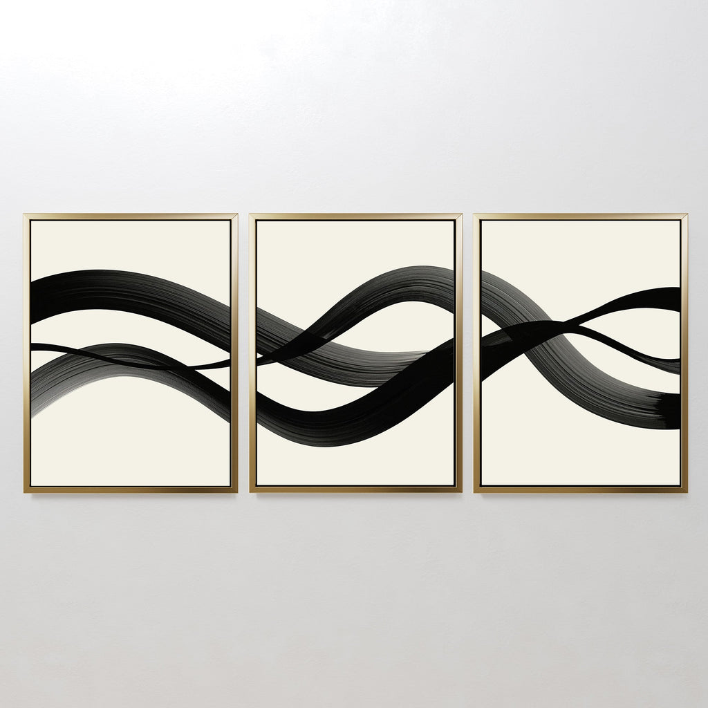 Whispered Strokes Triptych – Set of 3 Canvas Prints set of 3 – black and white abstract canvas wall art by Aspire Prints