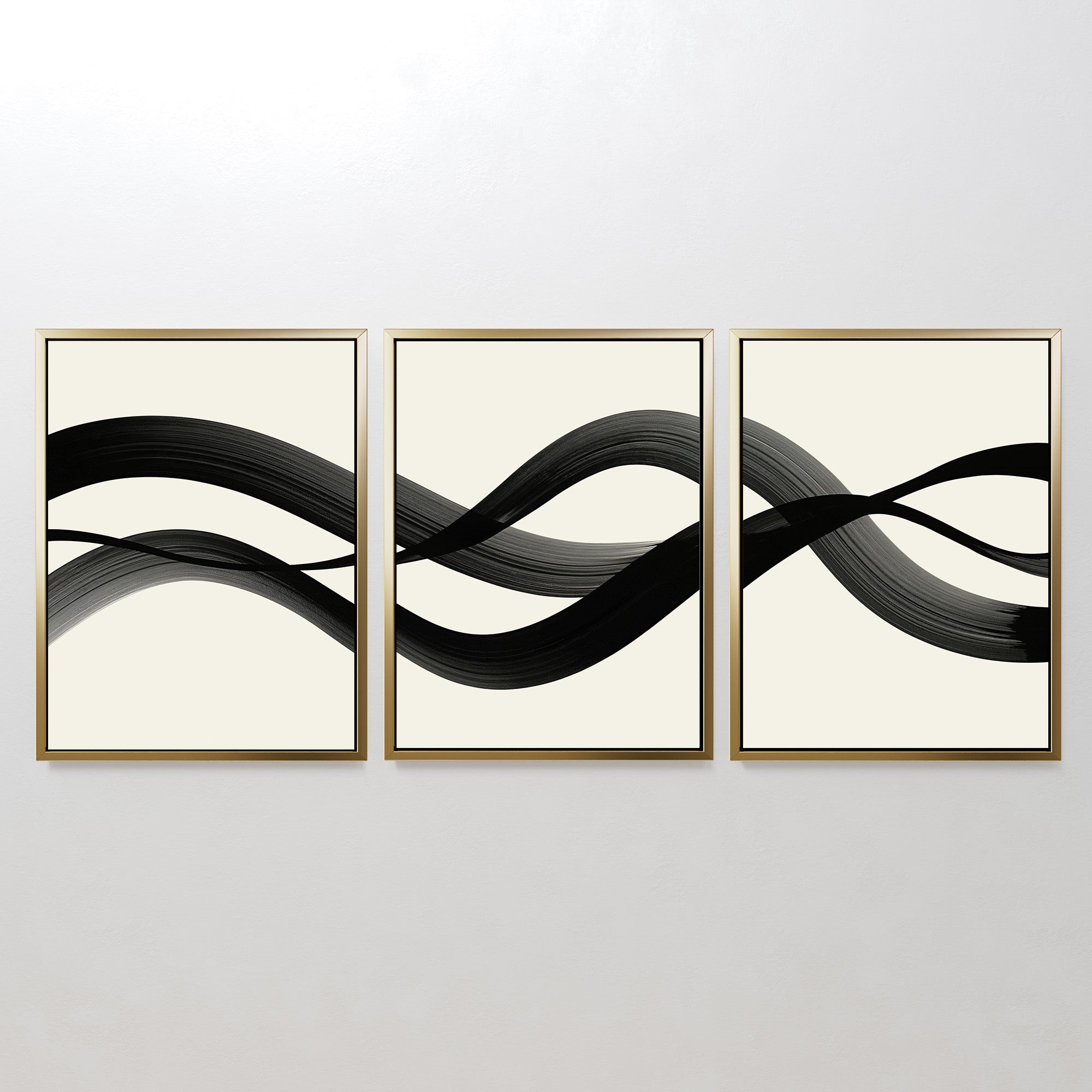 Whispered Strokes Triptych – Set of 3 Canvas Prints set of 3 – black and white abstract canvas wall art by Aspire Prints