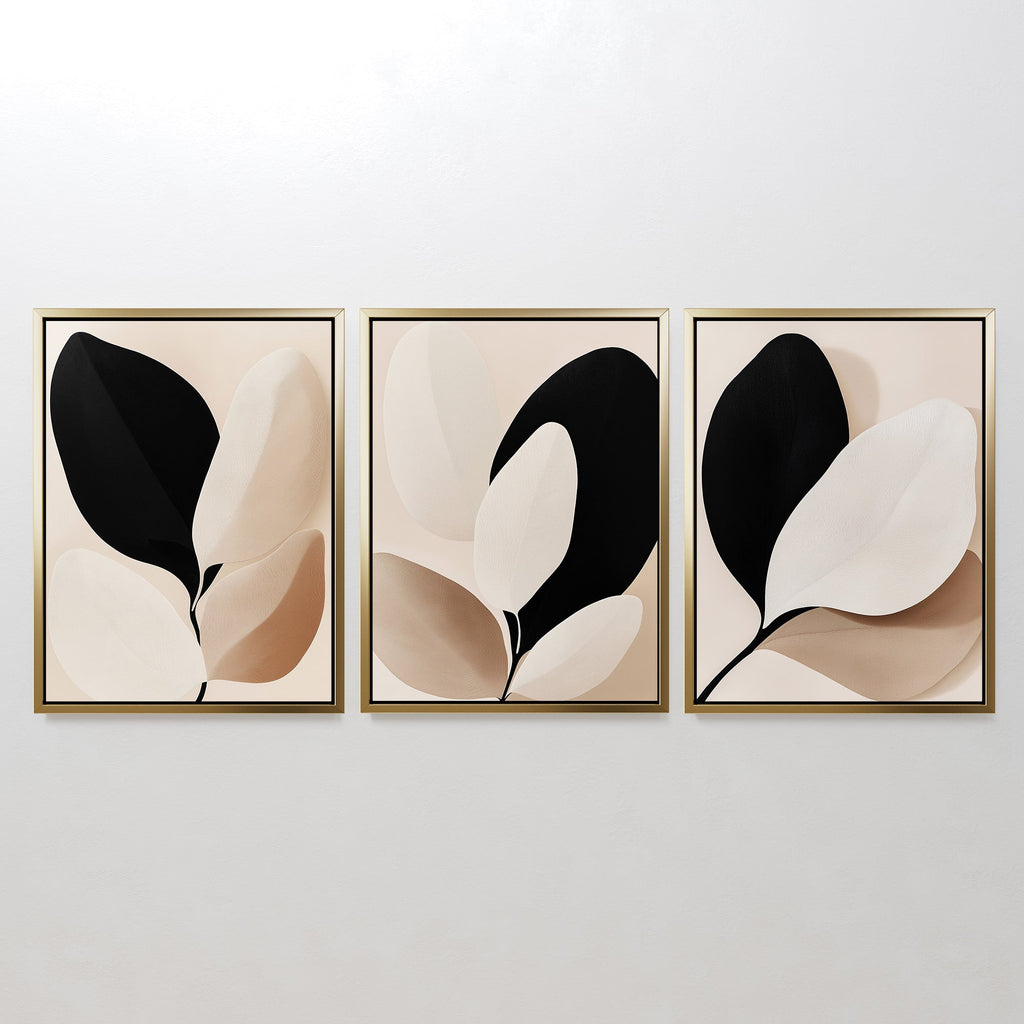 Whispers in Ivory & Ink – Set of 3 Canvas Prints set of 3 – black botanical canvas wall art by Aspire Prints