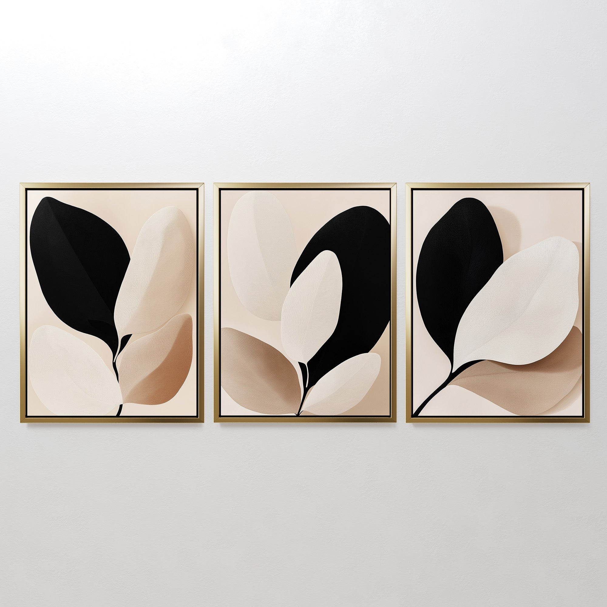 Whispers in Ivory & Ink – Set of 3 Canvas Prints set of 3 – black botanical canvas wall art by Aspire Prints