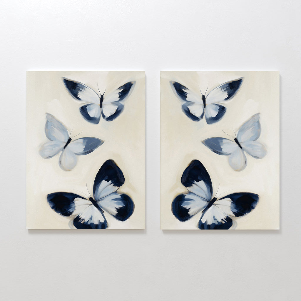 Whisper of Midnight Wings – Set of 2 Canvas Prints set of 2 – blue botanical canvas wall art by Aspire Prints
