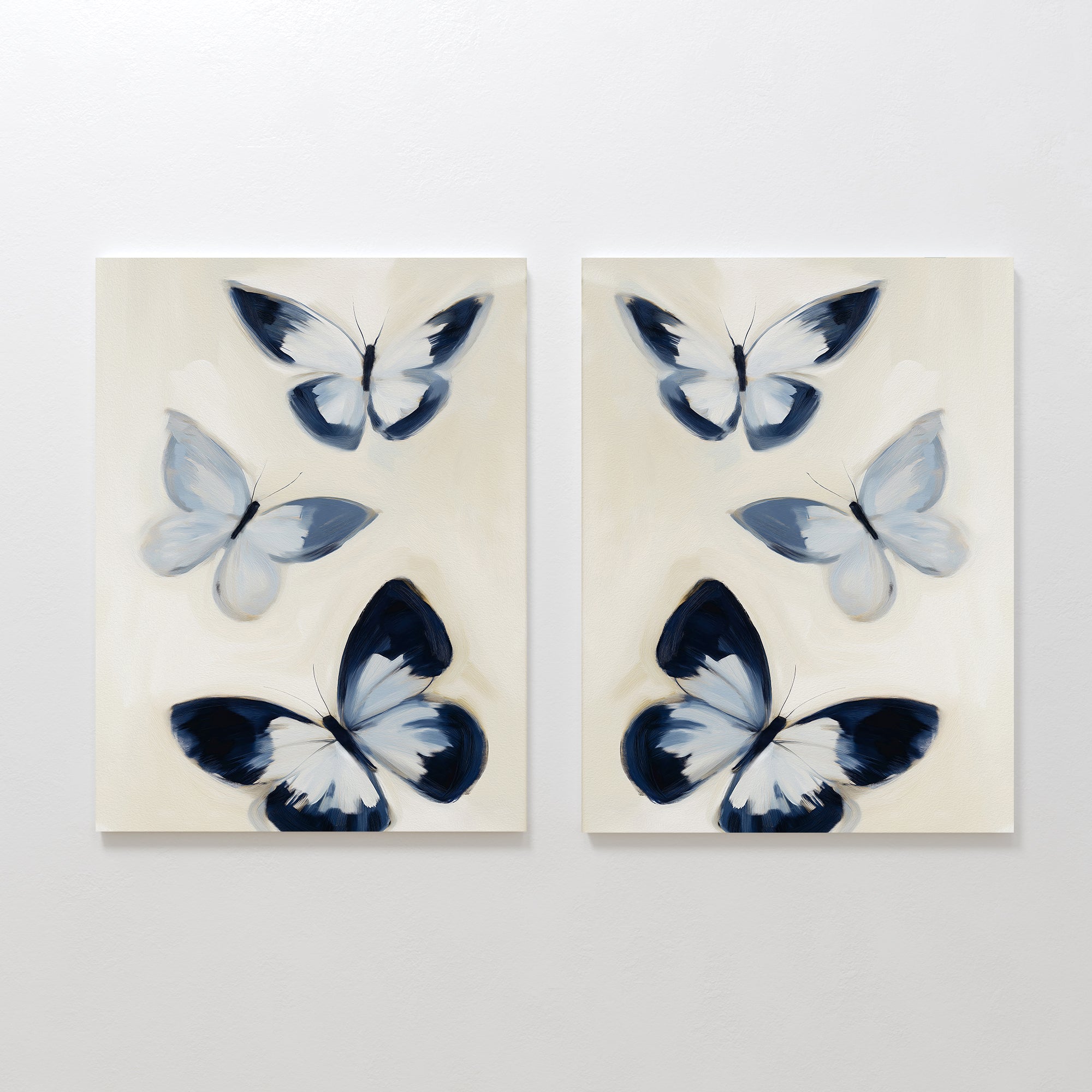 Whisper of Midnight Wings – Set of 2 Canvas Prints set of 2 – blue botanical canvas wall art by Aspire Prints