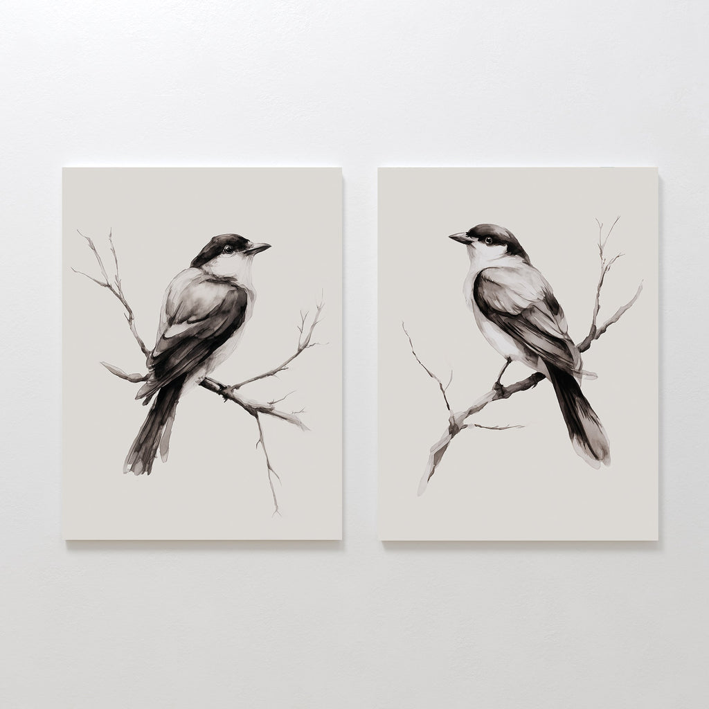 Whispers on Bare Branches – Set of 2 Canvas Prints set of 2 – neutral-toned vintage canvas wall art by Aspire Prints