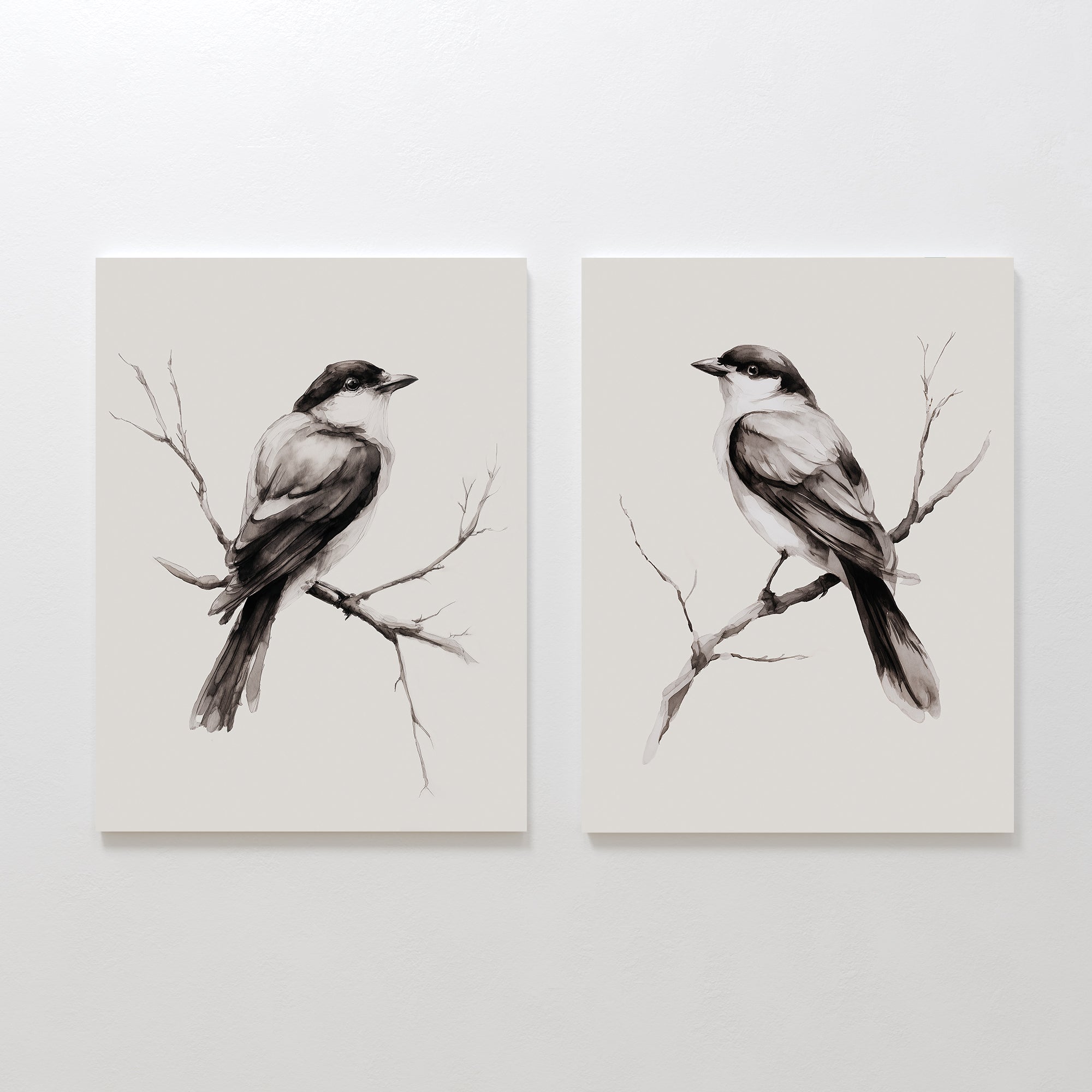 Whispers on Bare Branches – Set of 2 Canvas Prints set of 2 – neutral-toned vintage canvas wall art by Aspire Prints