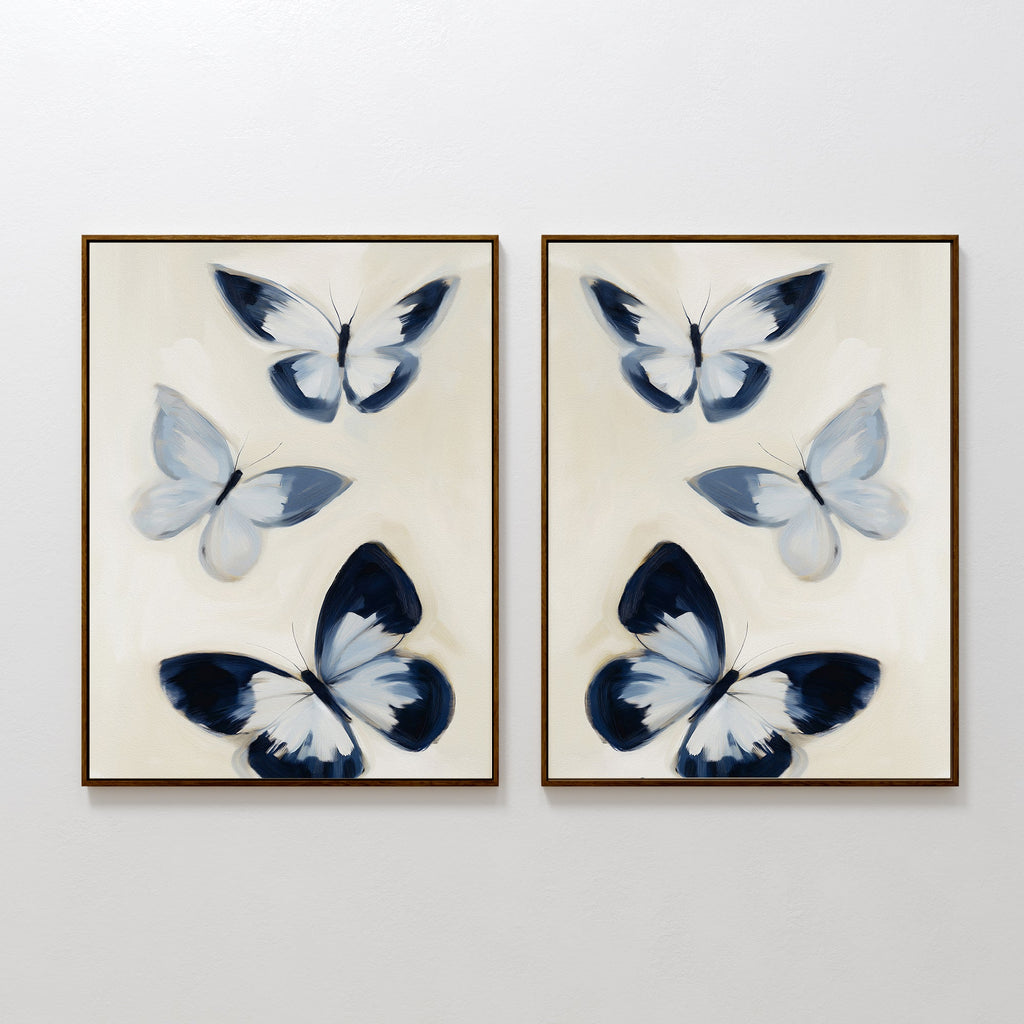 Whisper of Midnight Wings – Set of 2 Canvas Prints set of 2 – blue botanical canvas wall art by Aspire Prints
