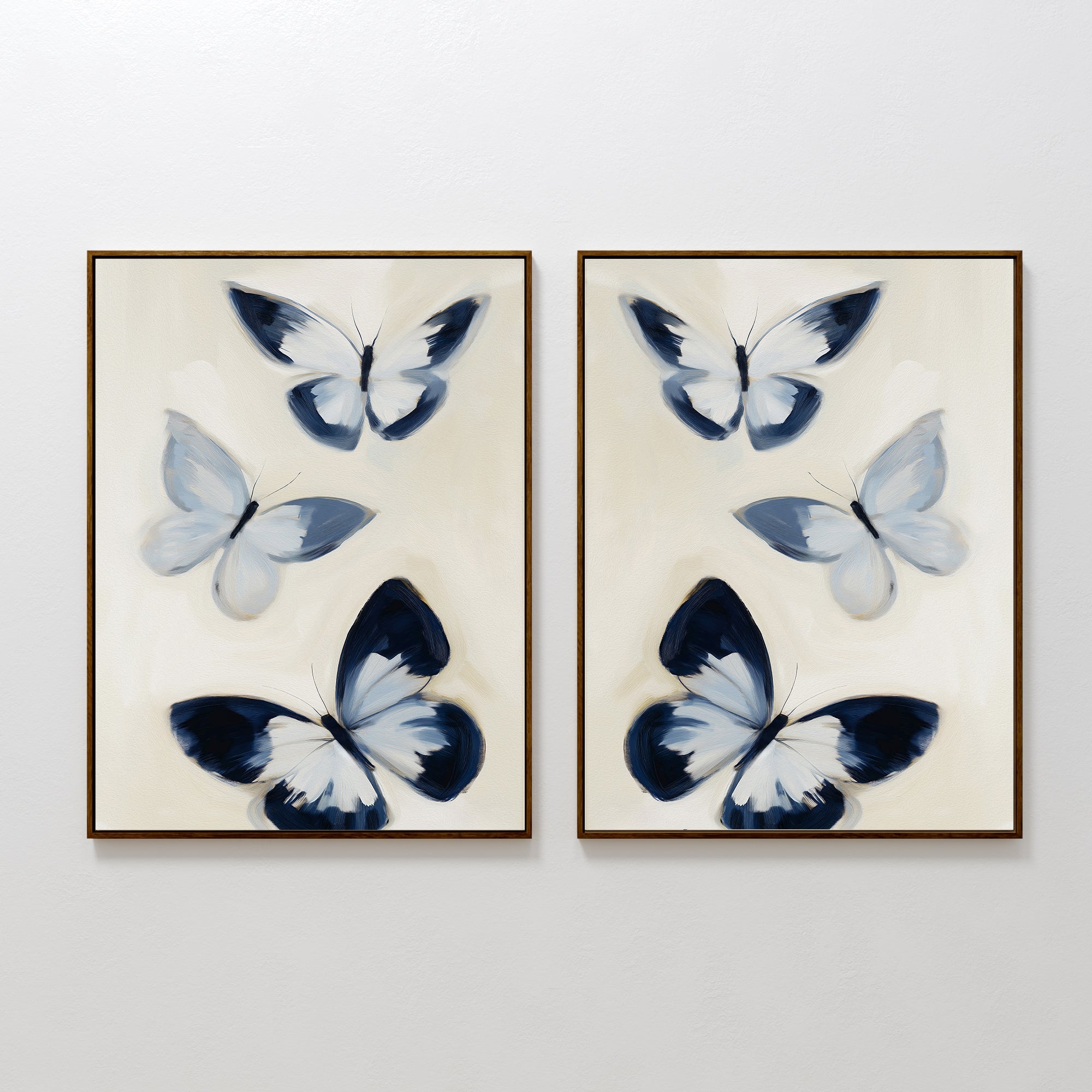 Whisper of Midnight Wings – Set of 2 Canvas Prints set of 2 – blue botanical canvas wall art by Aspire Prints