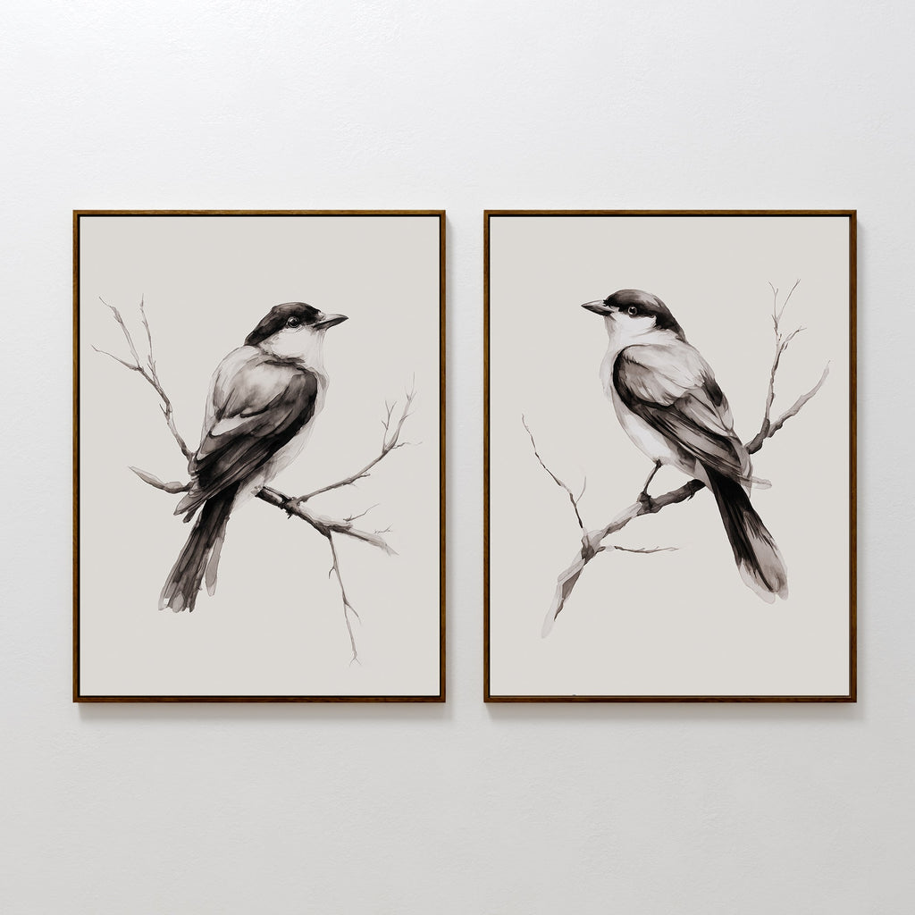 Whispers on Bare Branches – Set of 2 Canvas Prints set of 2 – neutral-toned vintage canvas wall art by Aspire Prints