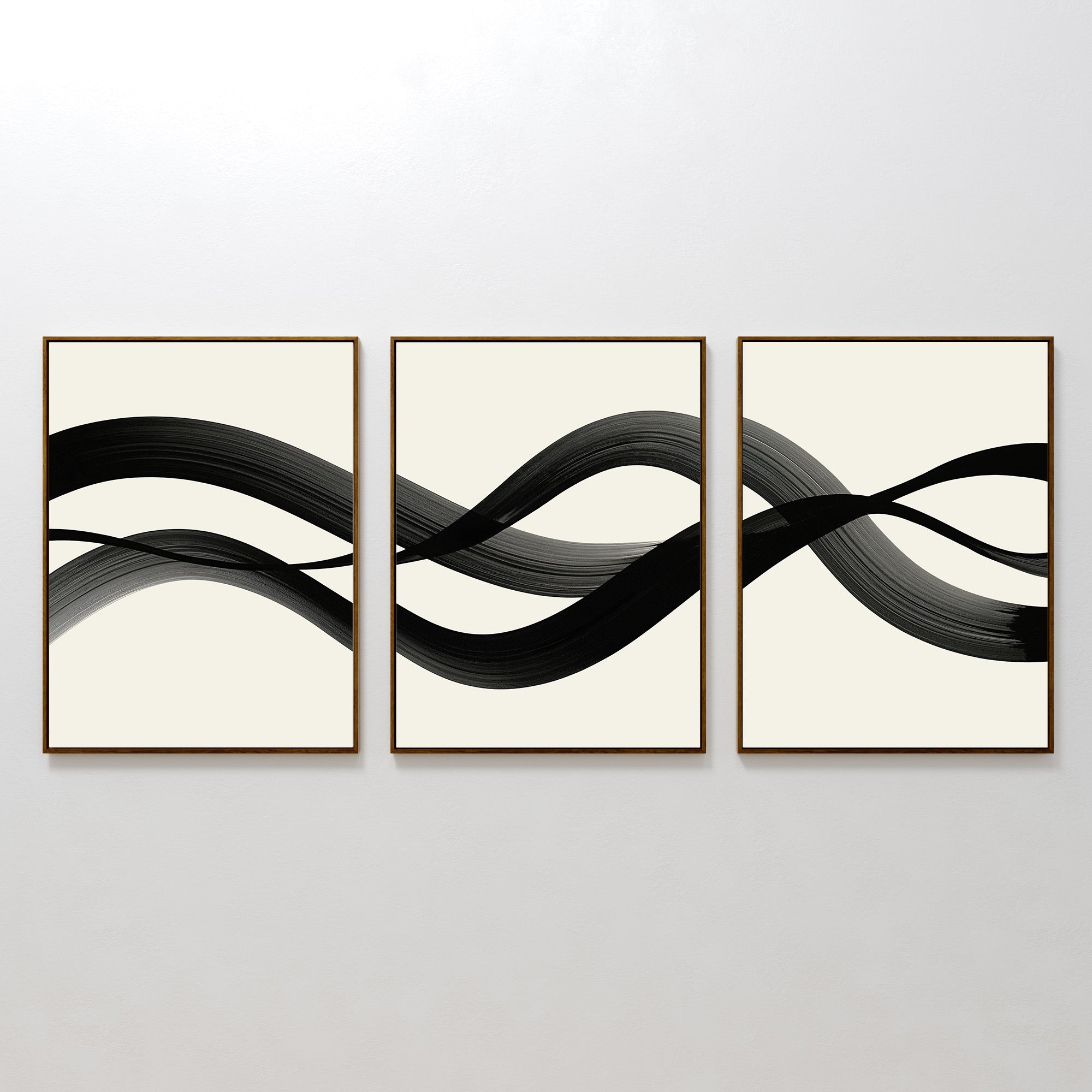 Whispered Strokes Triptych – Set of 3 Canvas Prints set of 3 – black and white abstract canvas wall art by Aspire Prints