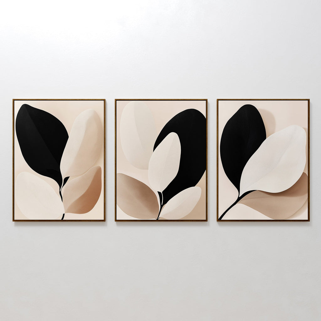 Whispers in Ivory & Ink – Set of 3 Canvas Prints set of 3 – black botanical canvas wall art by Aspire Prints