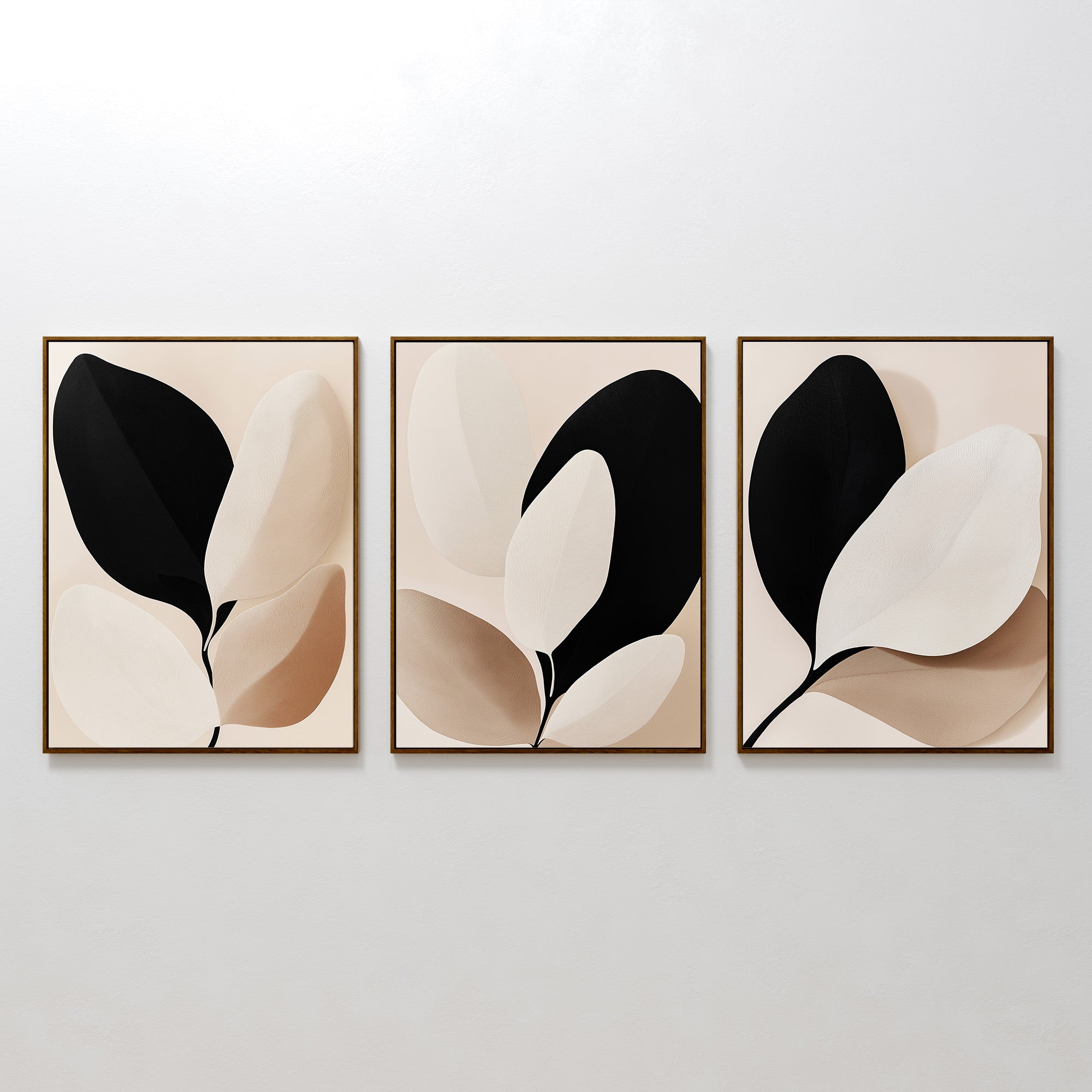 Whispers in Ivory & Ink – Set of 3 Canvas Prints set of 3 – black botanical canvas wall art by Aspire Prints