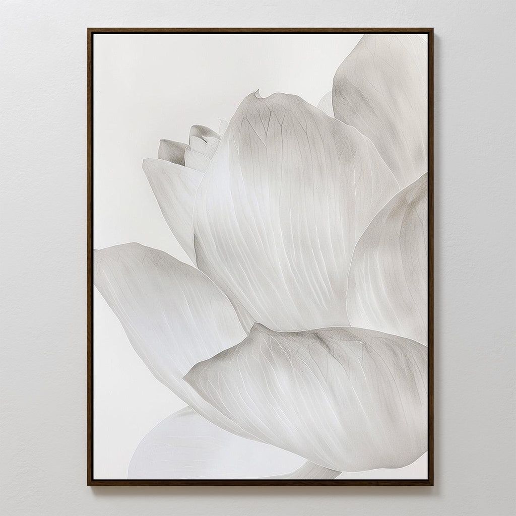 Whisper of Petals – beige and white botanical canvas wall art print by Aspire Prints