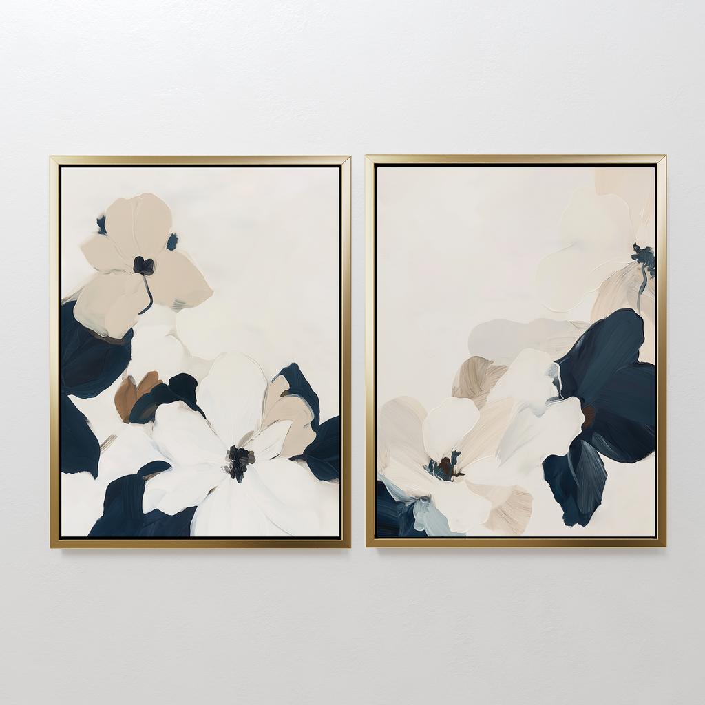 Whispers in Bloom – Set of 2 Canvas Prints set of 2 – blue botanical canvas wall art by Aspire Prints
