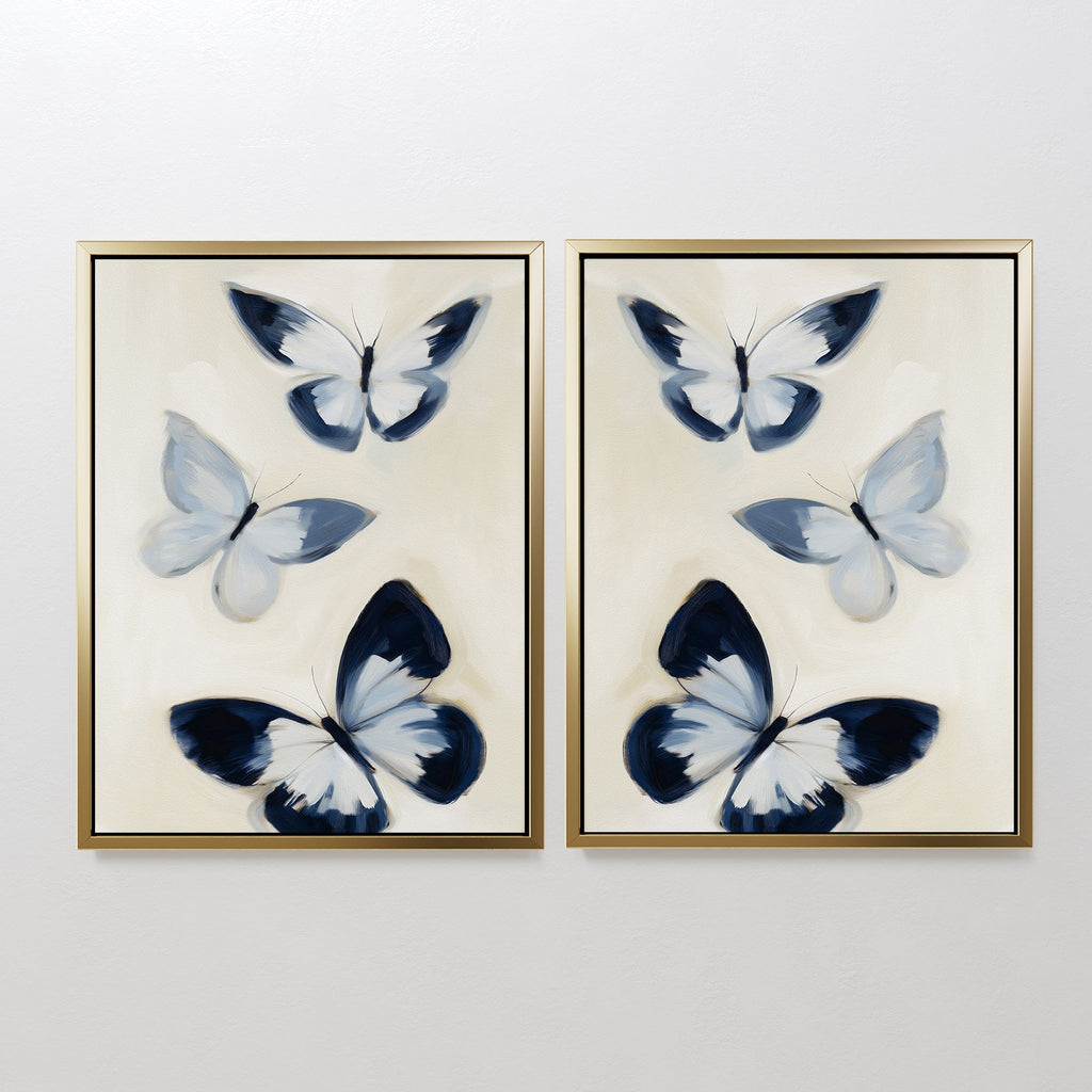 Whisper of Midnight Wings – Set of 2 Canvas Prints set of 2 – blue botanical canvas wall art by Aspire Prints