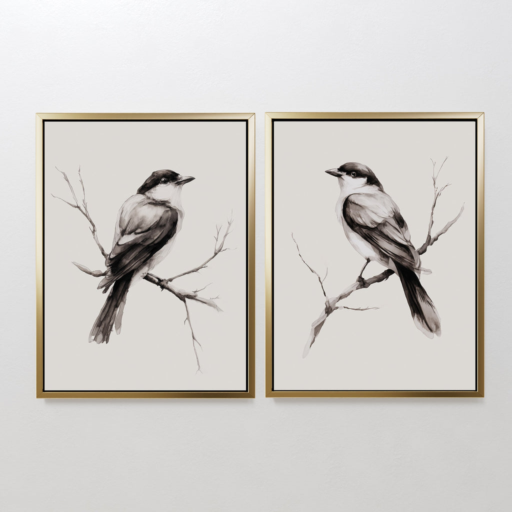 Whispers on Bare Branches – Set of 2 Canvas Prints set of 2 – neutral-toned vintage canvas wall art by Aspire Prints