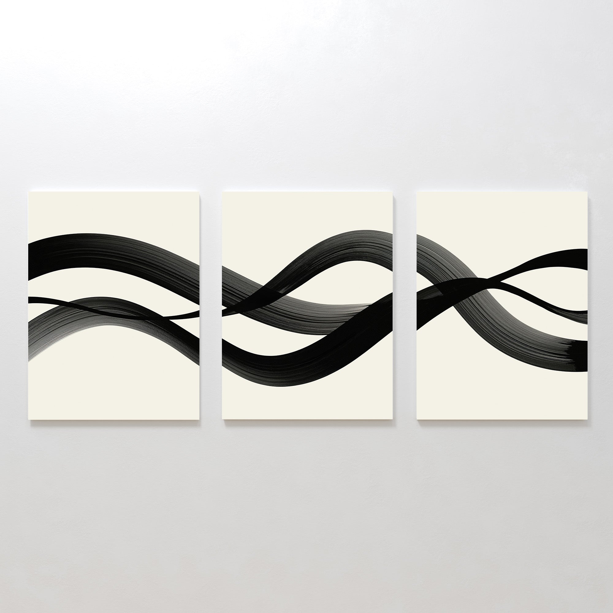 Whispered Strokes Triptych – Set of 3 Canvas Prints set of 3 – black and white abstract canvas wall art by Aspire Prints