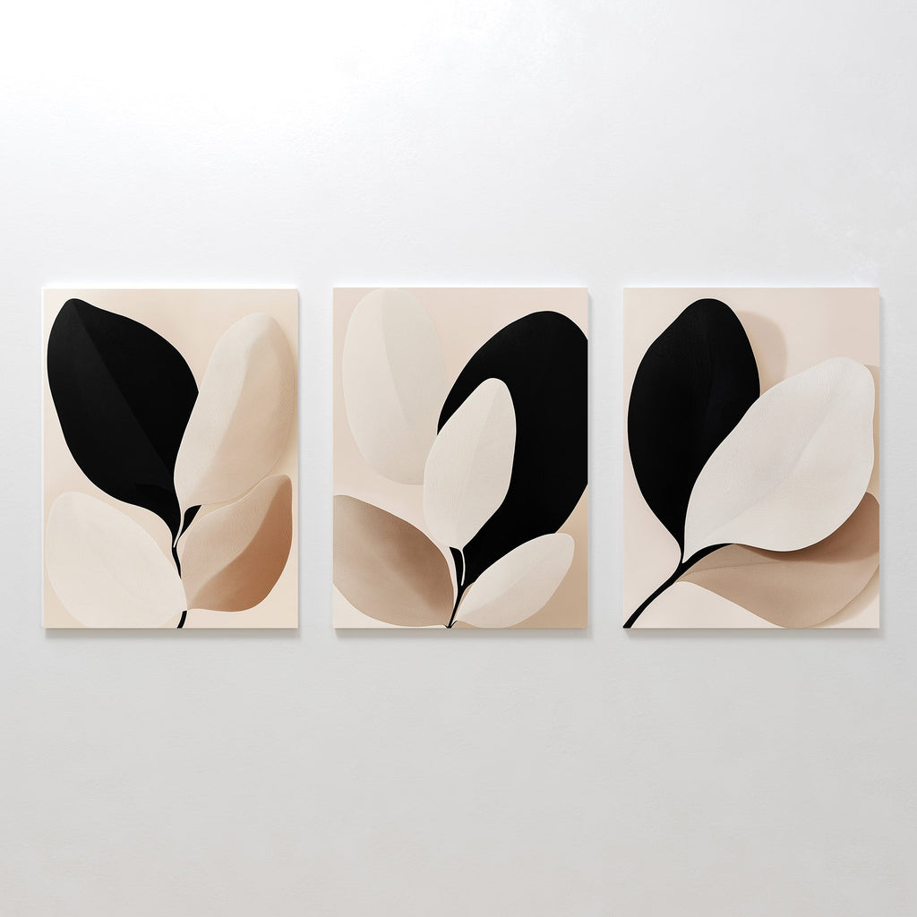 Whispers in Ivory & Ink – Set of 3 Canvas Prints set of 3 – black botanical canvas wall art by Aspire Prints