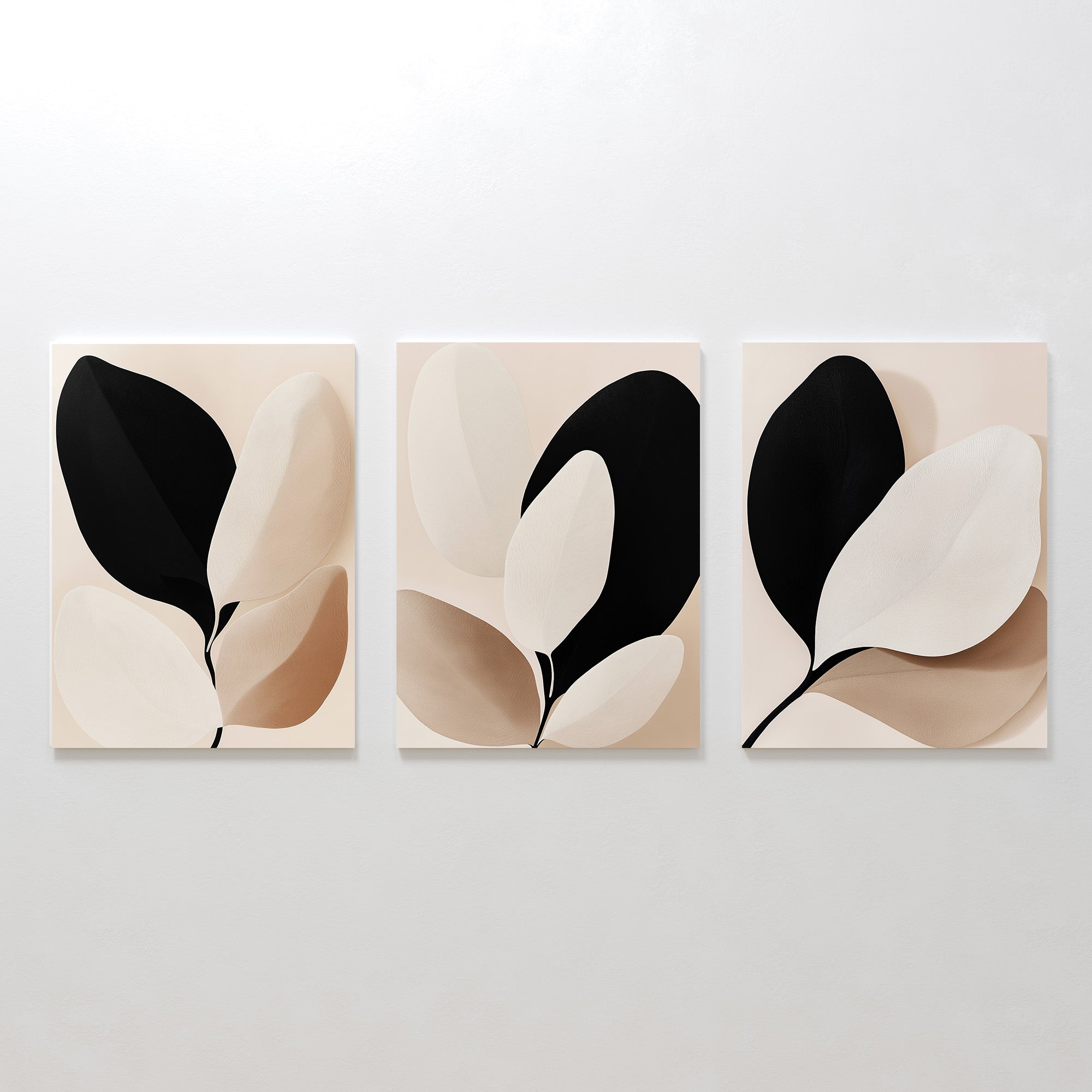 Whispers in Ivory & Ink – Set of 3 Canvas Prints set of 3 – black botanical canvas wall art by Aspire Prints
