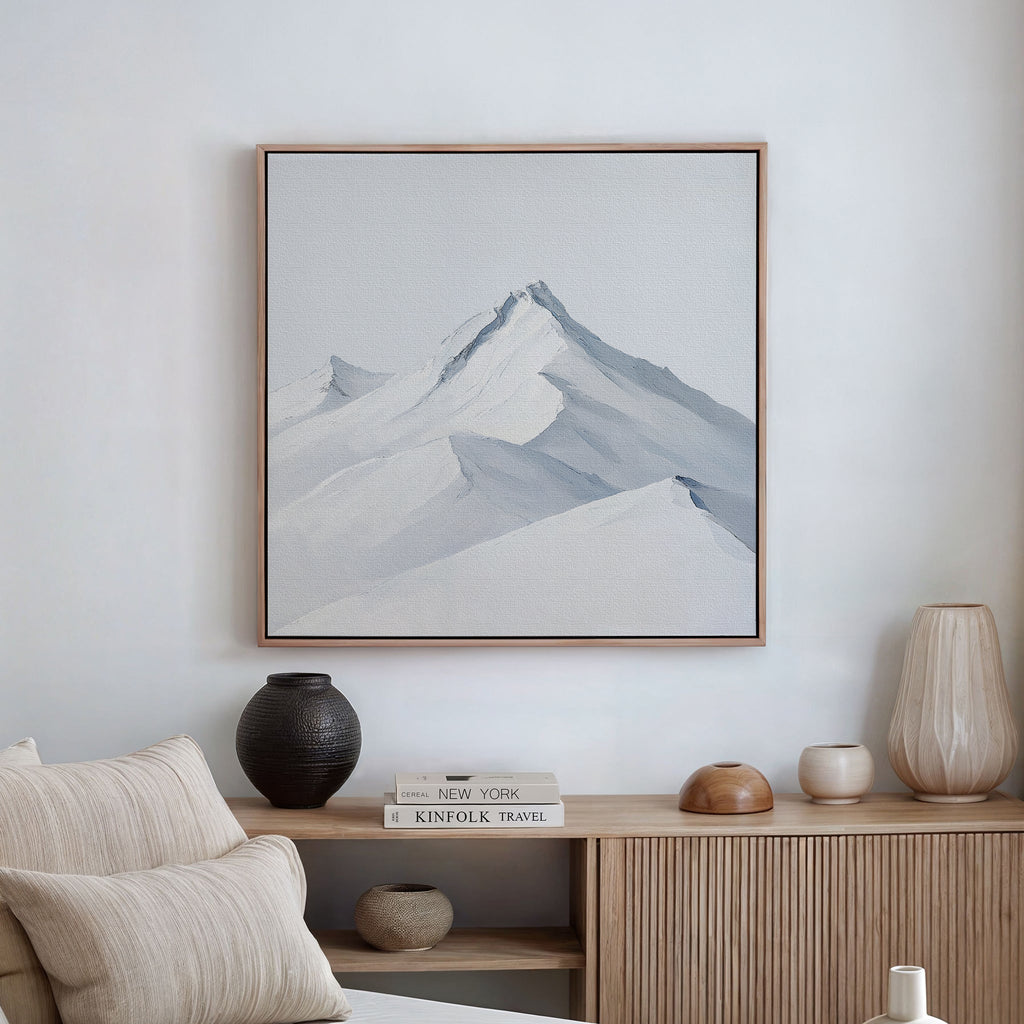 Whispers of the Summit – beige and white landscape canvas wall art print by Aspire Prints