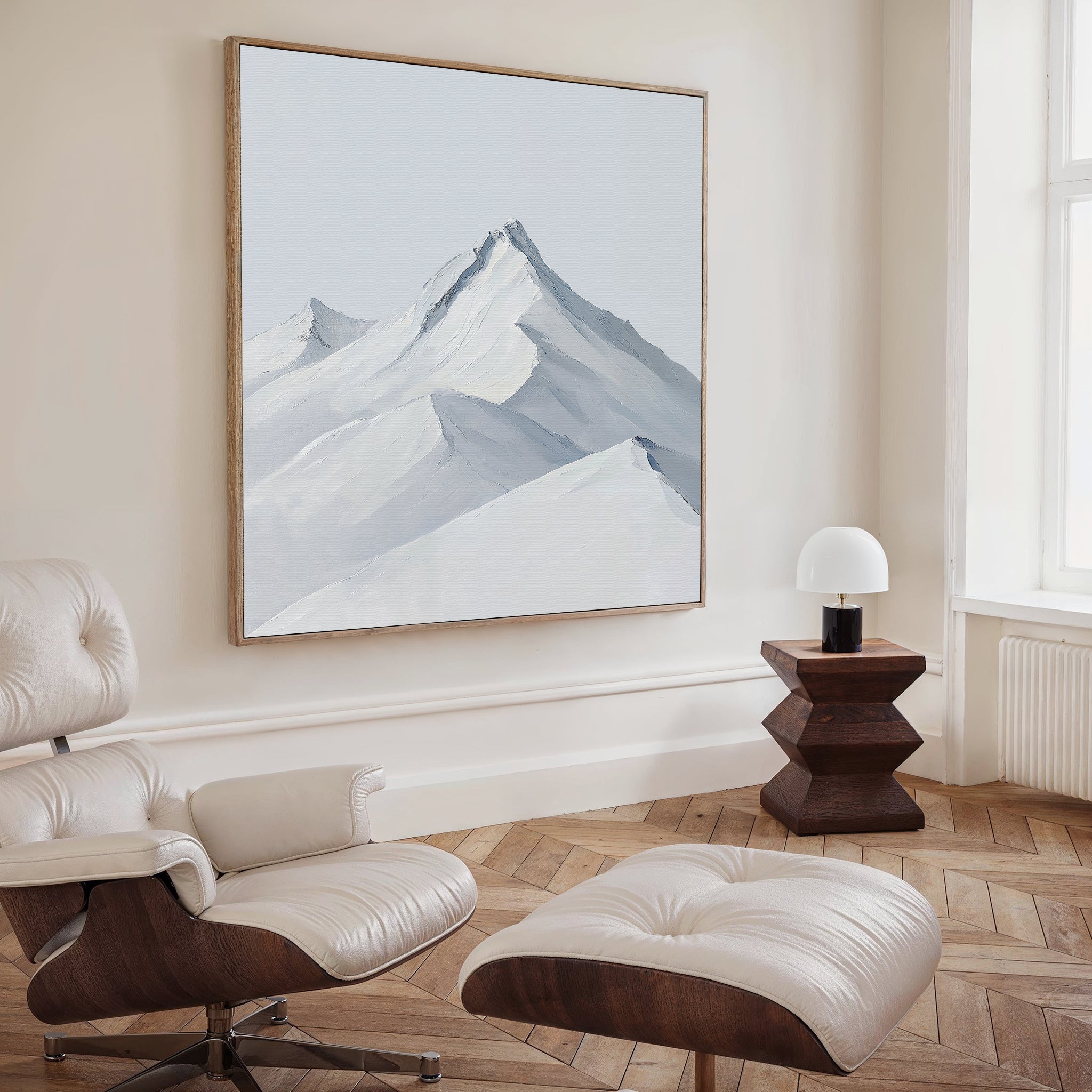 Whispers of the Summit – beige and white landscape canvas wall art print by Aspire Prints