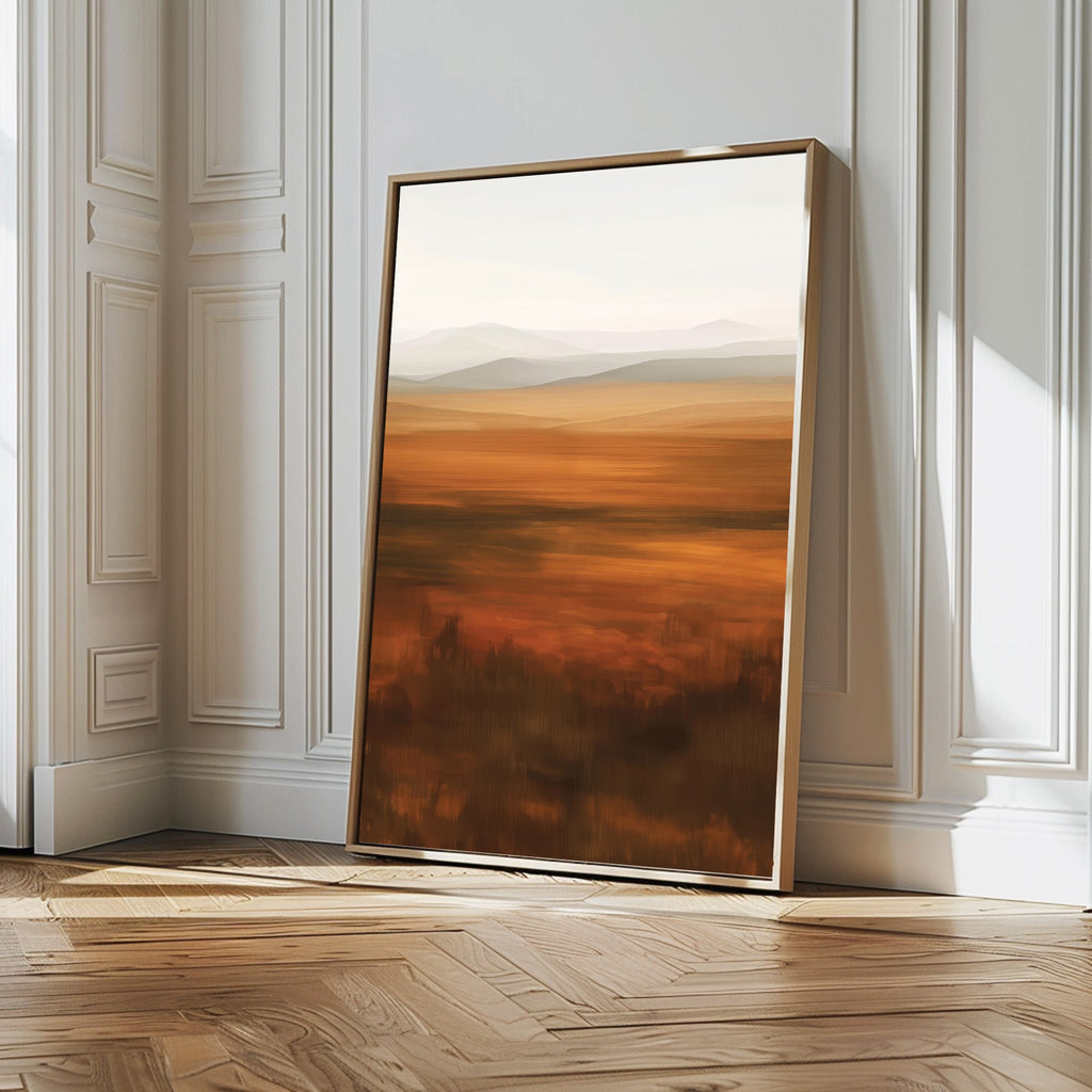 Amber Fields at Twilight – neutral-toned landscape canvas wall art print by Aspire Prints