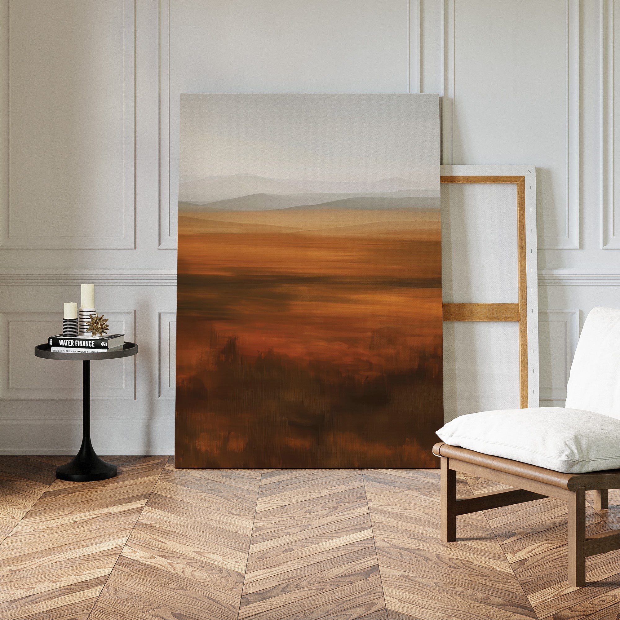 Amber Fields at Twilight – neutral-toned landscape canvas wall art print by Aspire Prints