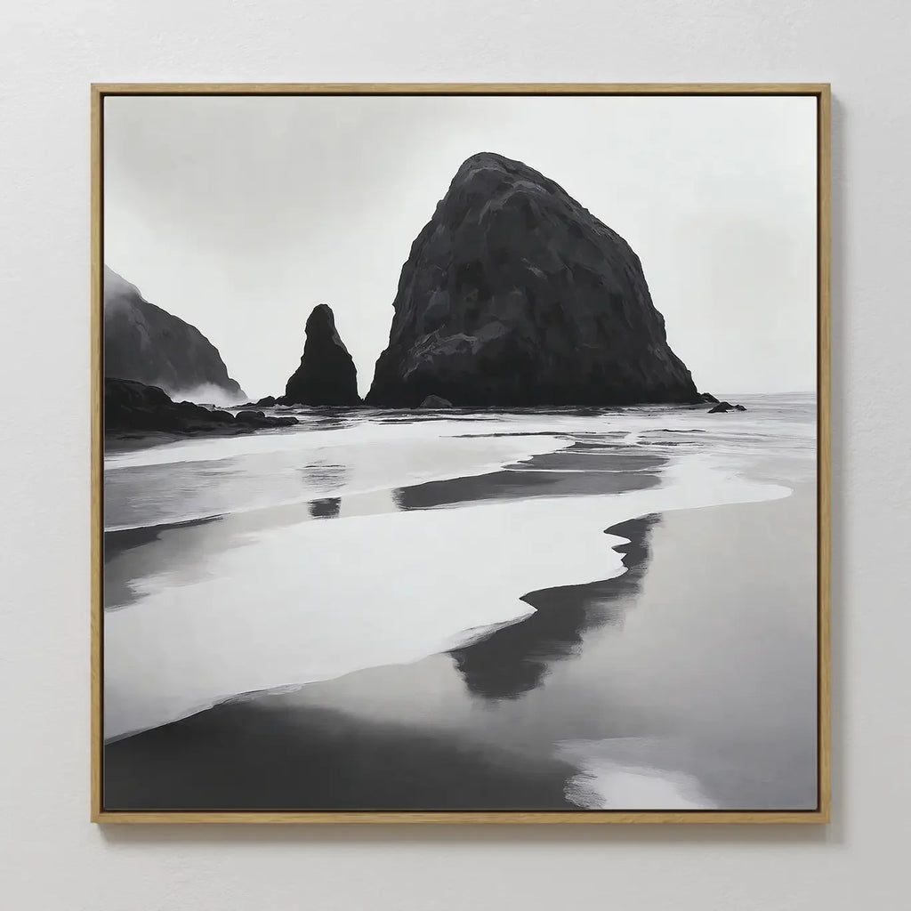 Where Tides Whisper – black and white coastal canvas wall art print by Aspire Prints
