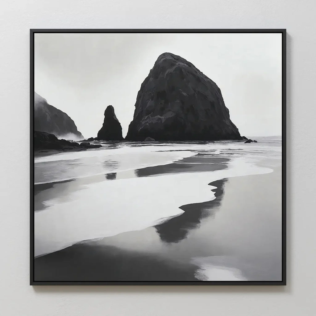 Where Tides Whisper – black and white coastal canvas wall art print by Aspire Prints