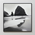 Where Tides Whisper – black and white coastal canvas wall art print by Aspire Prints