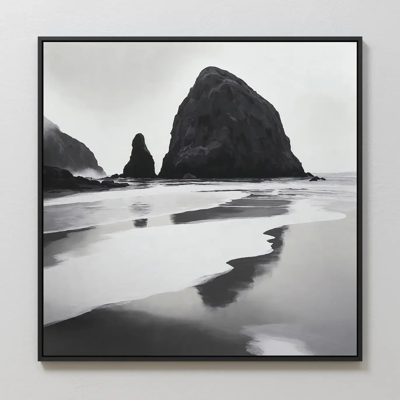 Where Tides Whisper – black and white coastal canvas wall art print by Aspire Prints