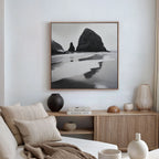 Where Tides Whisper – black and white coastal canvas wall art print by Aspire Prints