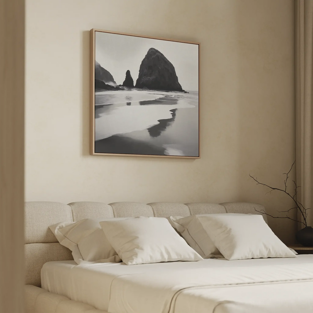 Where Tides Whisper – black and white coastal canvas wall art print by Aspire Prints