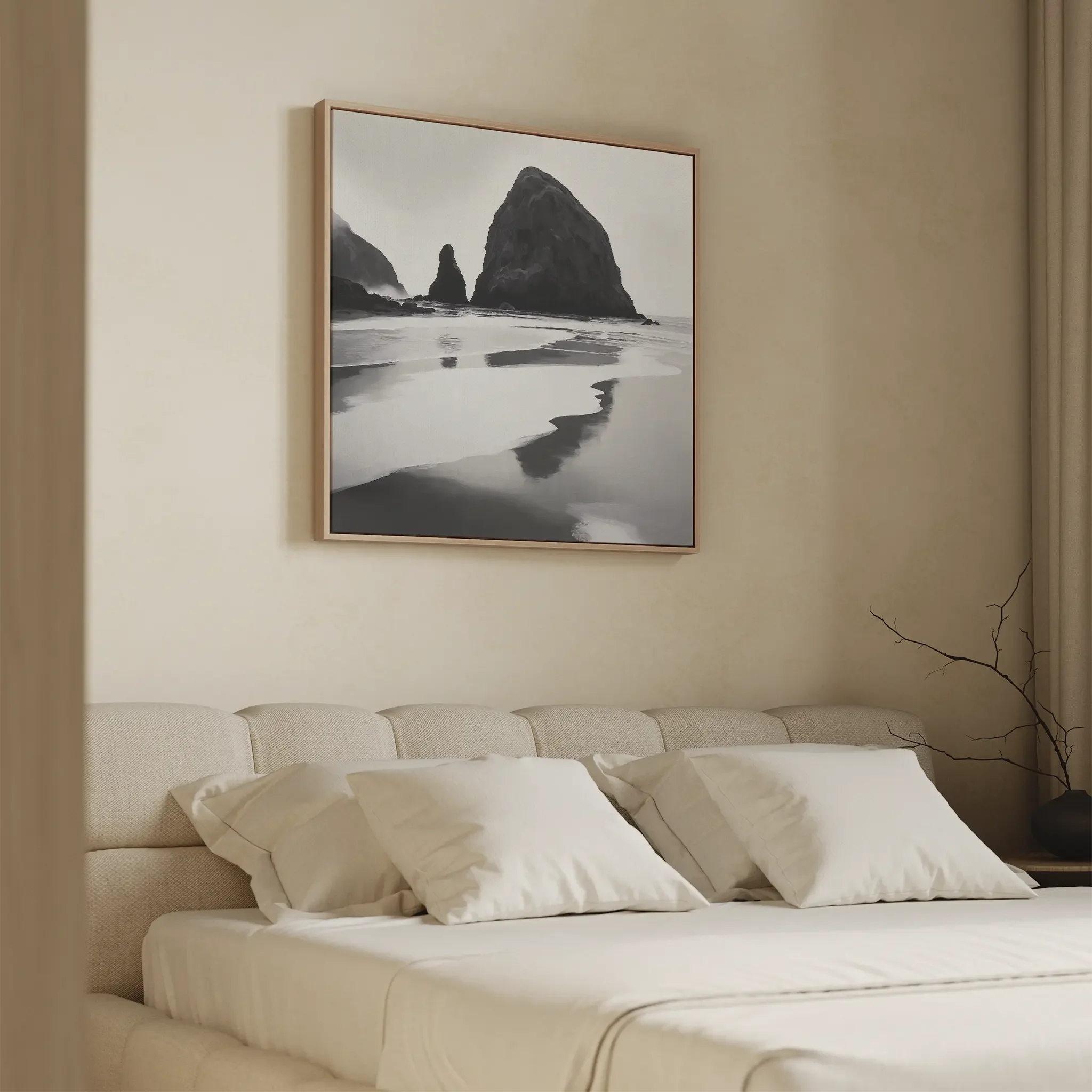 Where Tides Whisper – black and white coastal canvas wall art print by Aspire Prints