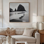 Where Tides Whisper – black and white coastal canvas wall art print by Aspire Prints
