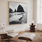 Where Tides Whisper – black and white coastal canvas wall art print by Aspire Prints