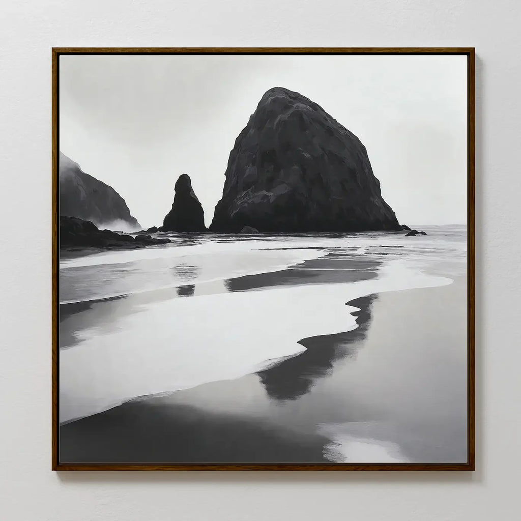 Where Tides Whisper – black and white coastal canvas wall art print by Aspire Prints