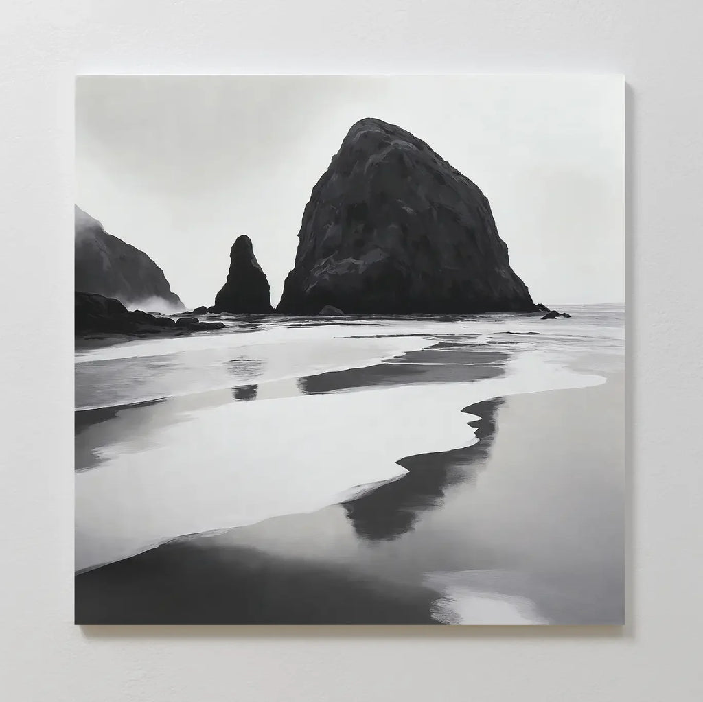Where Tides Whisper – black and white coastal canvas wall art print by Aspire Prints