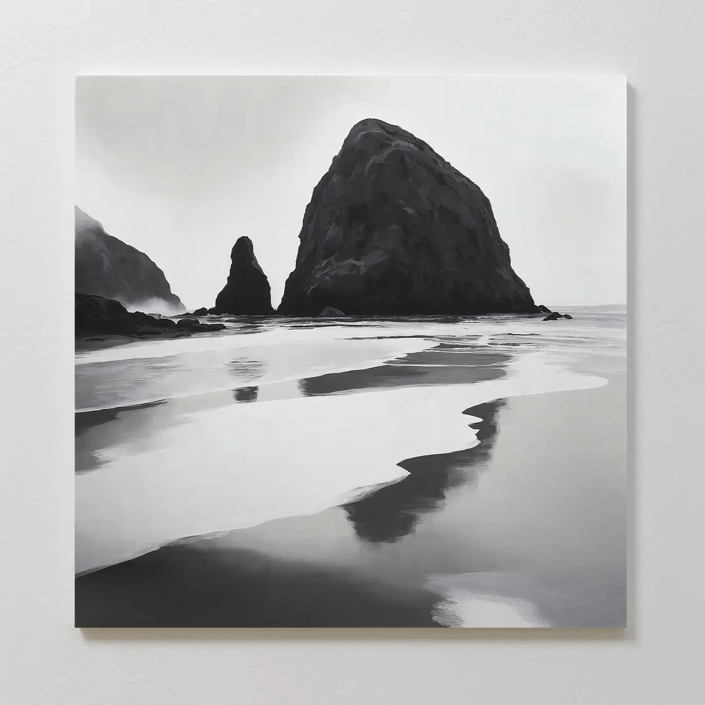 Where Tides Whisper – black and white coastal canvas wall art print by Aspire Prints